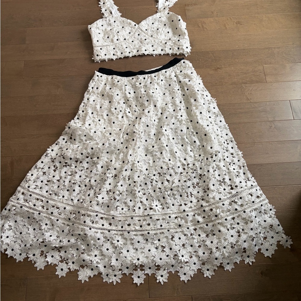 Self-Portrait White Floral Lace Skirt Set size 10
